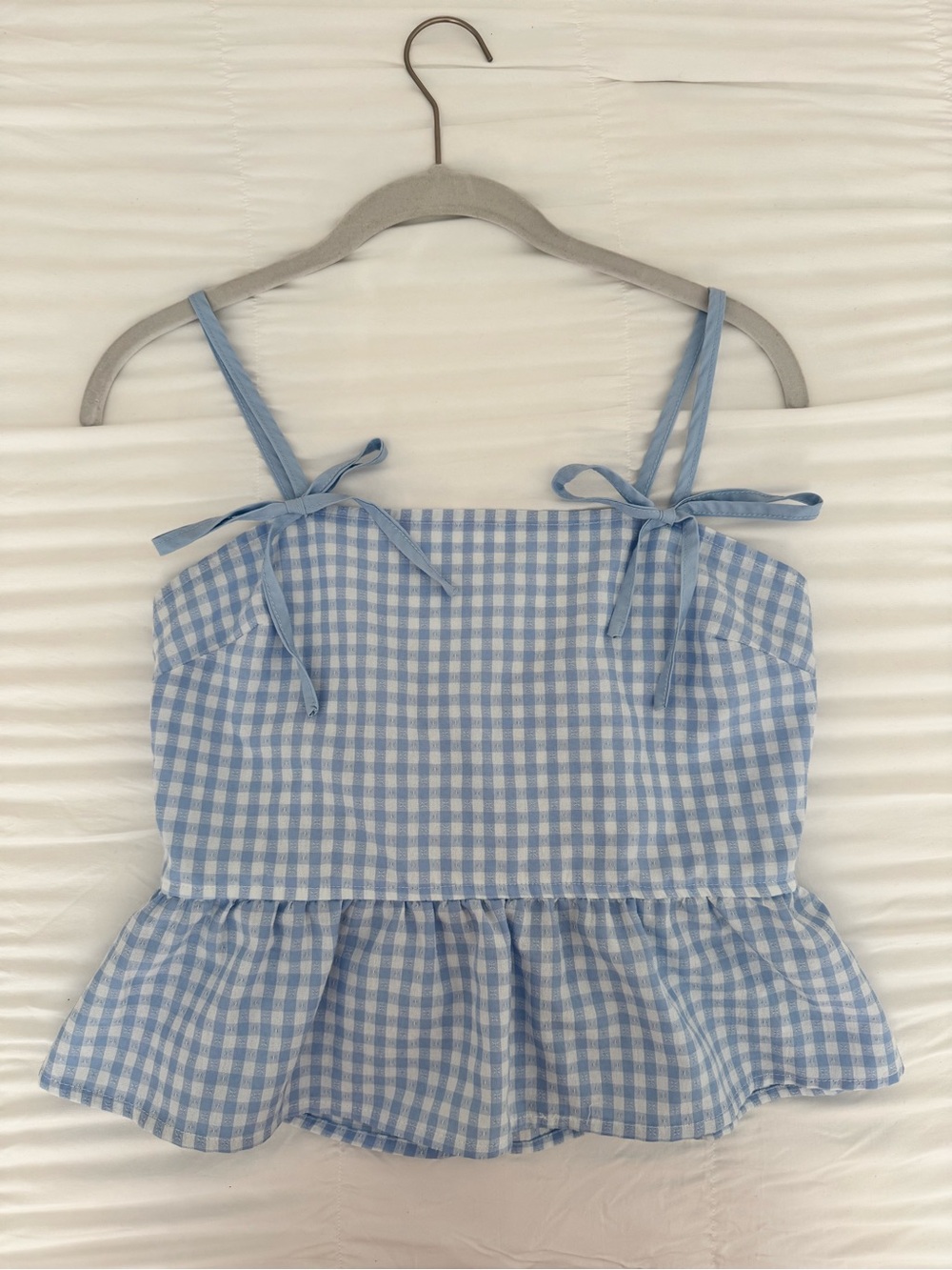 Vestique Light Blue Gingham Peplum Top